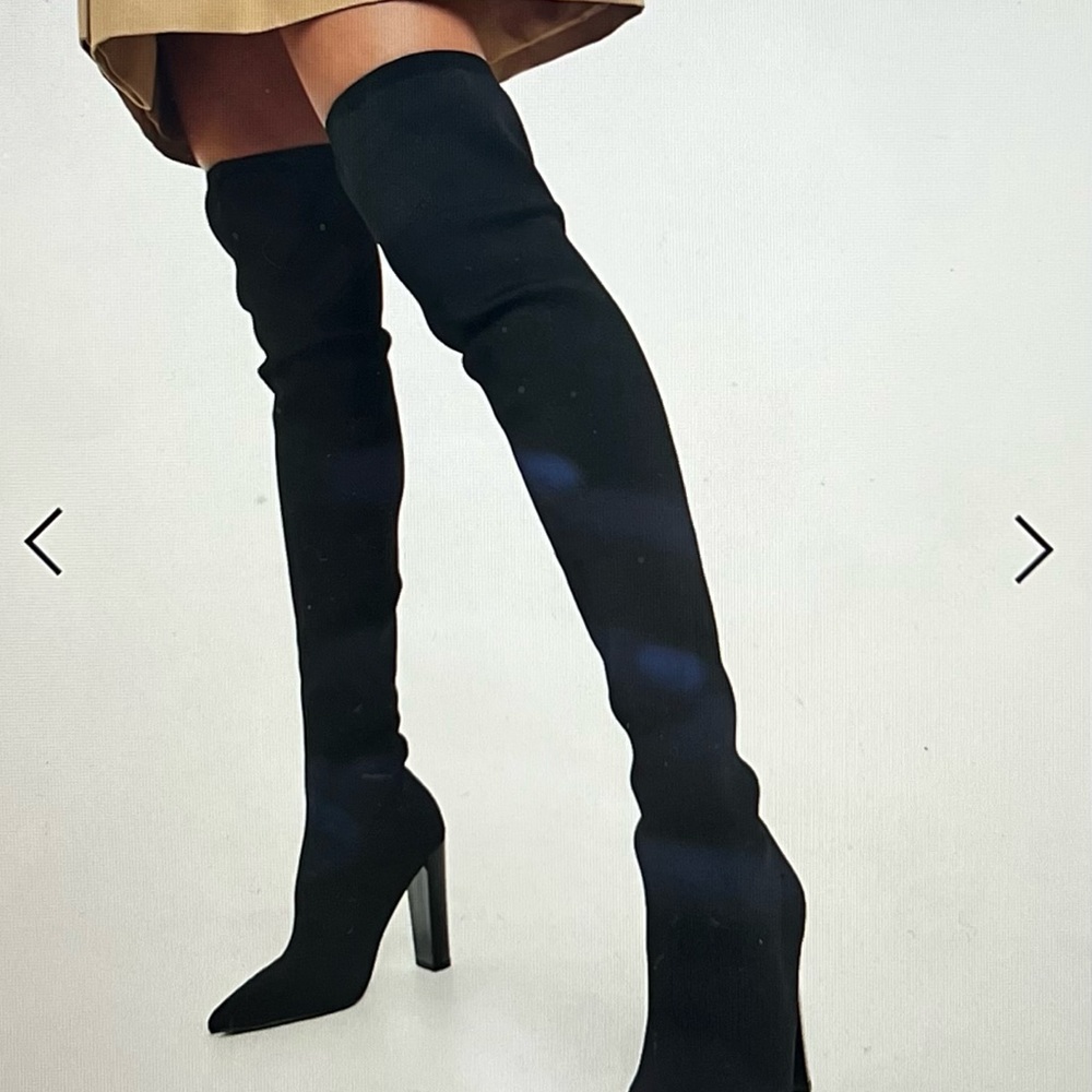 ASOS knitted block heel thigh high boots in black